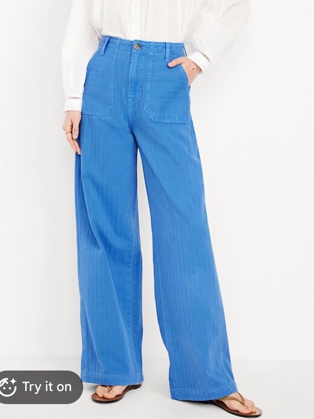 Old Navy High Waisted Baggy Wide Leg Jeans in Cornflower Blue